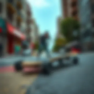 Arbor Oso in Urban Environment The Arbor Oso skateboard in action on a vibrant urban street